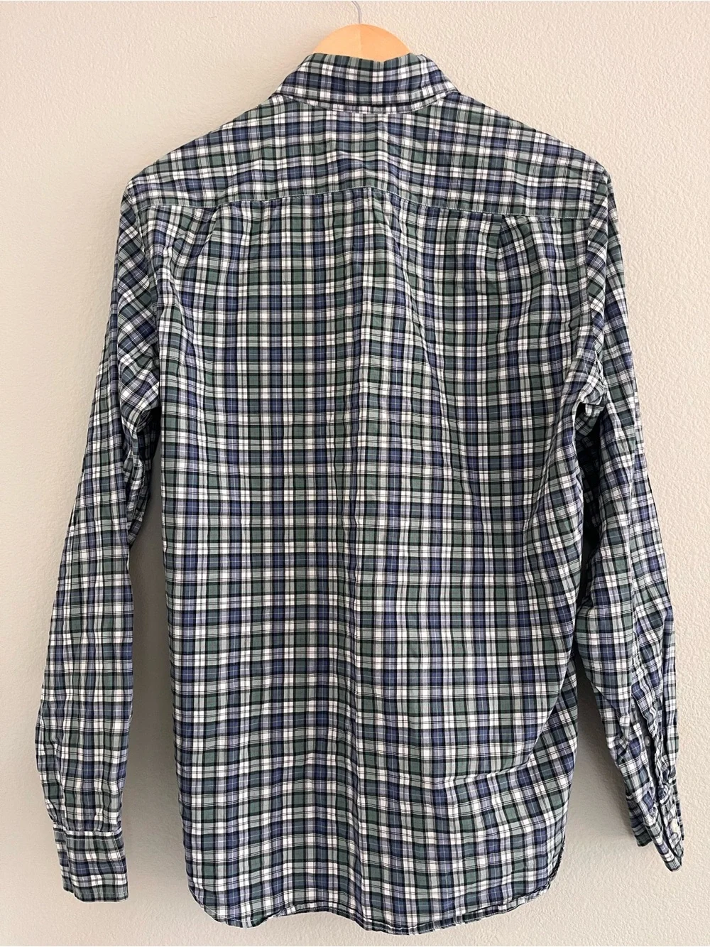 Mens J. Crew Green and Blue Plaid Cotton Button-Down Shirt Small 14-14.5 Preppy